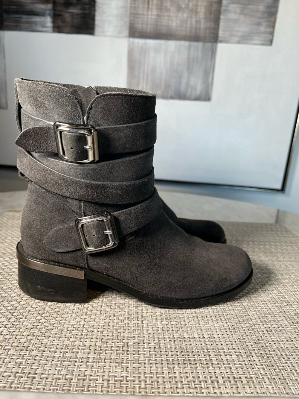 Vince Camuto Webey Gray Suede Moto Boots